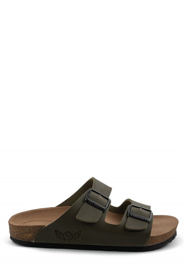 Men's Khaki Nubuck Double Buckle Orthopedic Comfortable Slippers