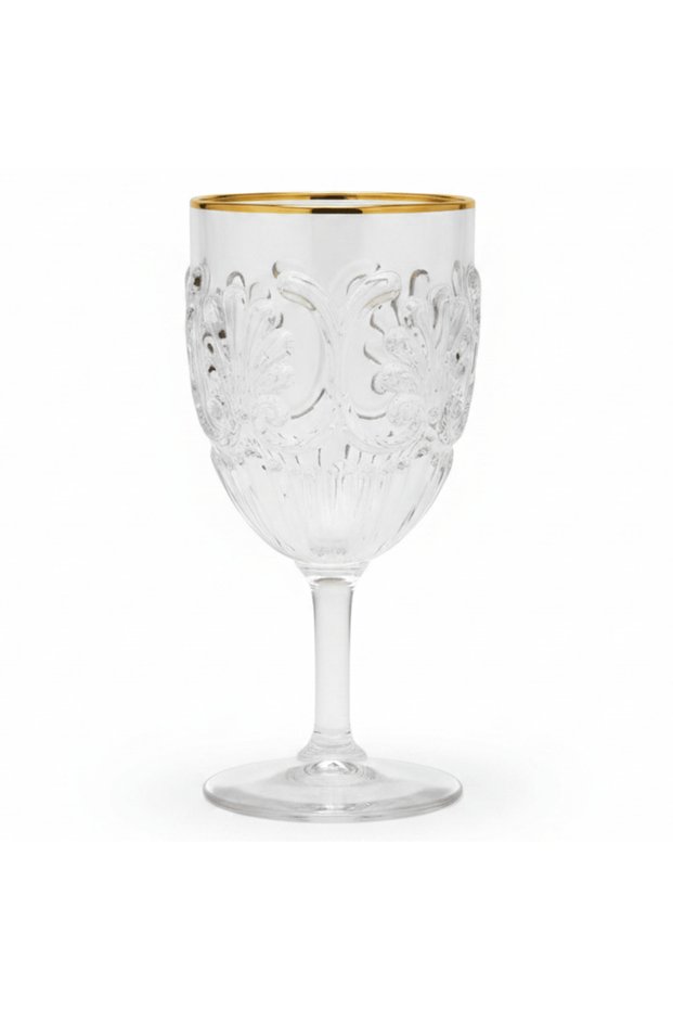 Acrylic Stem Glass with Gold Rim | 250 ml | Baroque Floral Design | Set of 6