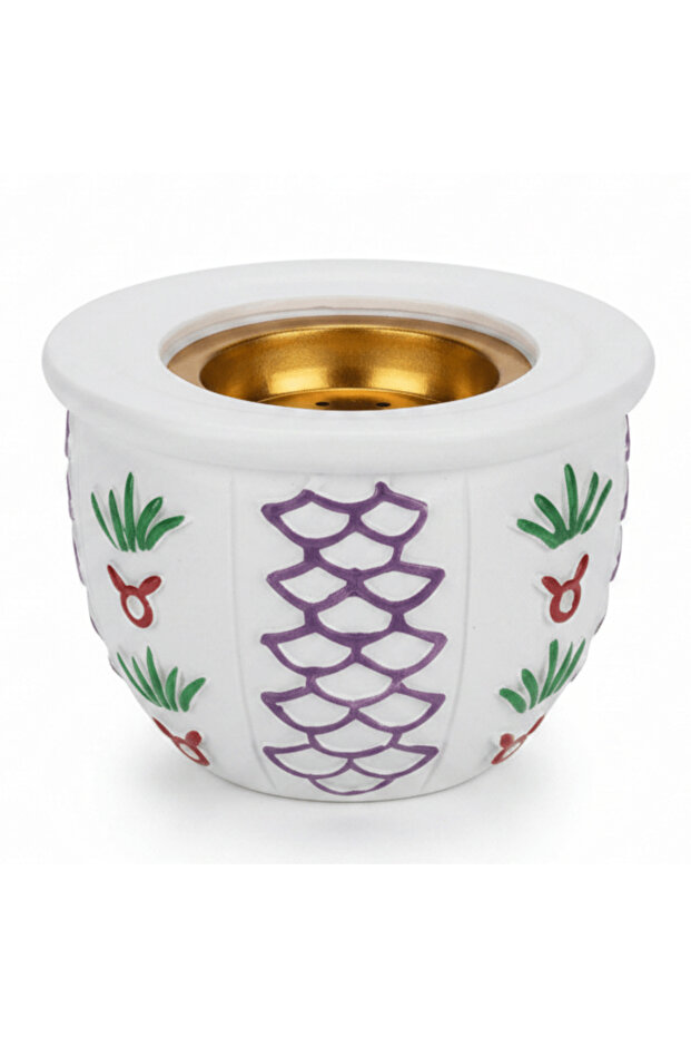 White & Purple Chalk Incense Burner — 9×12 cm