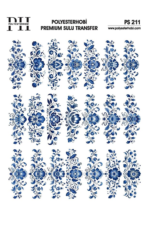 Premium Sulu Transfer 25X35 cm Blue Blanc Flower Patterned Ps 211