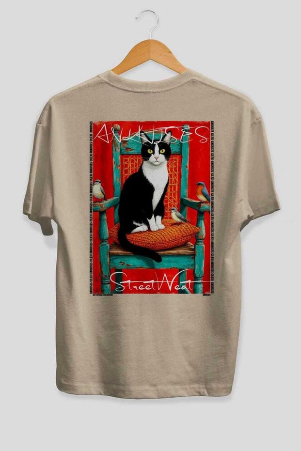 49 Cats for the Sake of Cats Printed Beige Oversize T-Shirt 100% Cotton Unisex Cat Lover Premium Design