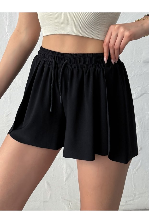 Women's Black Loose Fit Leggings Sports Shorts