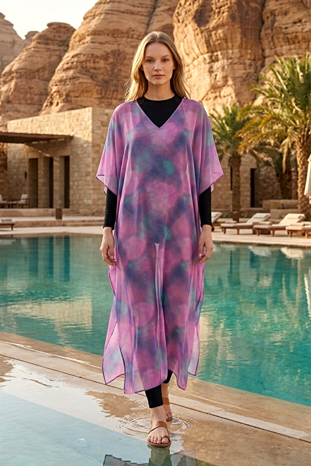 Remsa Tesettür Swimsuit over Design Single Kaftan Pareo Rdp26 Lilac