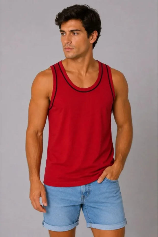 Men's Athlete Crew Neck Sleeveless Summer Tank Top - Red