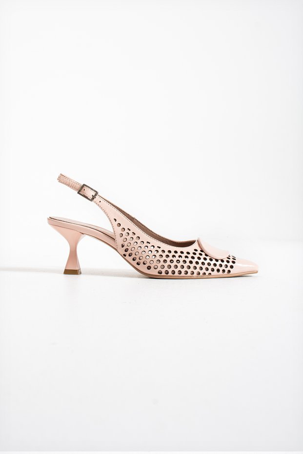 Lorenza Genuine Leather Powder Patent Leather Women's Perforated Thin Heeled Shoes