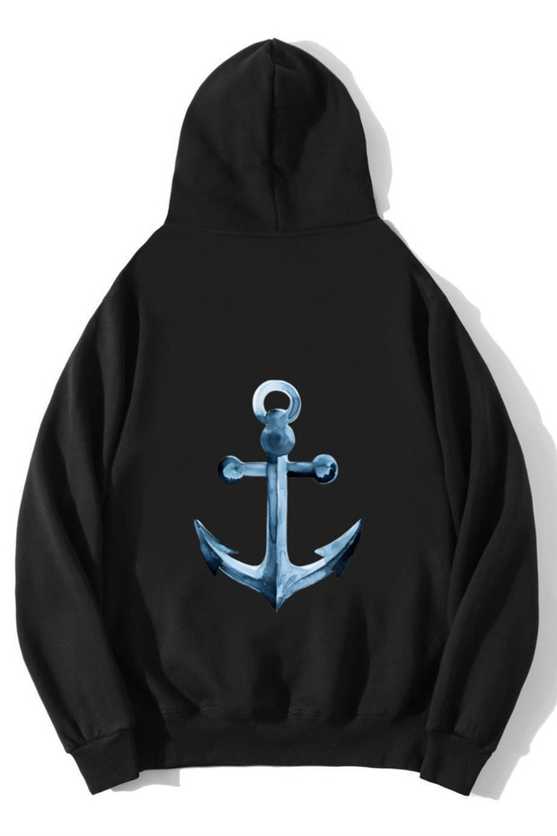 Unisex Oversize Sailor Anchor Hoodie Black