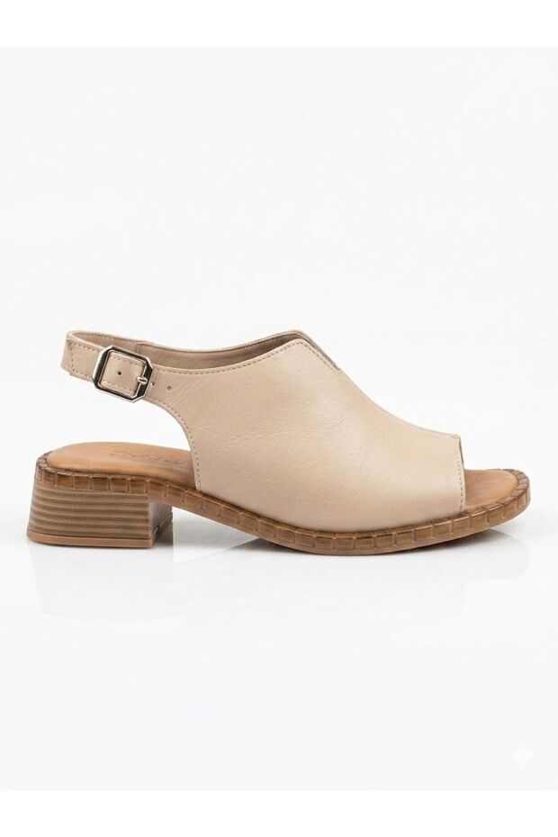 Inside and Outside, 100% Genuine Leather, Low Heel, Beige Women's Sandals