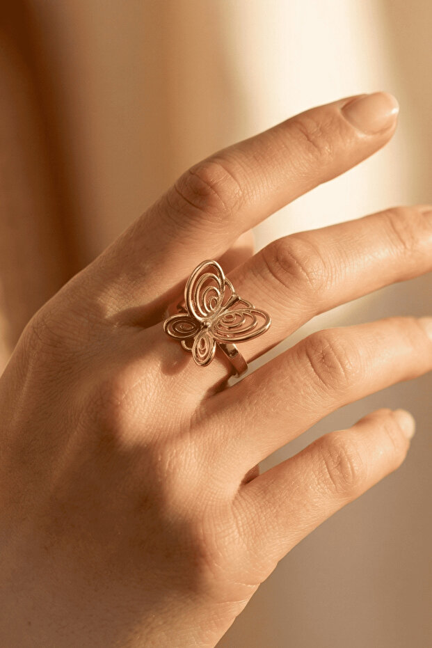Gold Butterfly Model Adjustable Füsun Ring