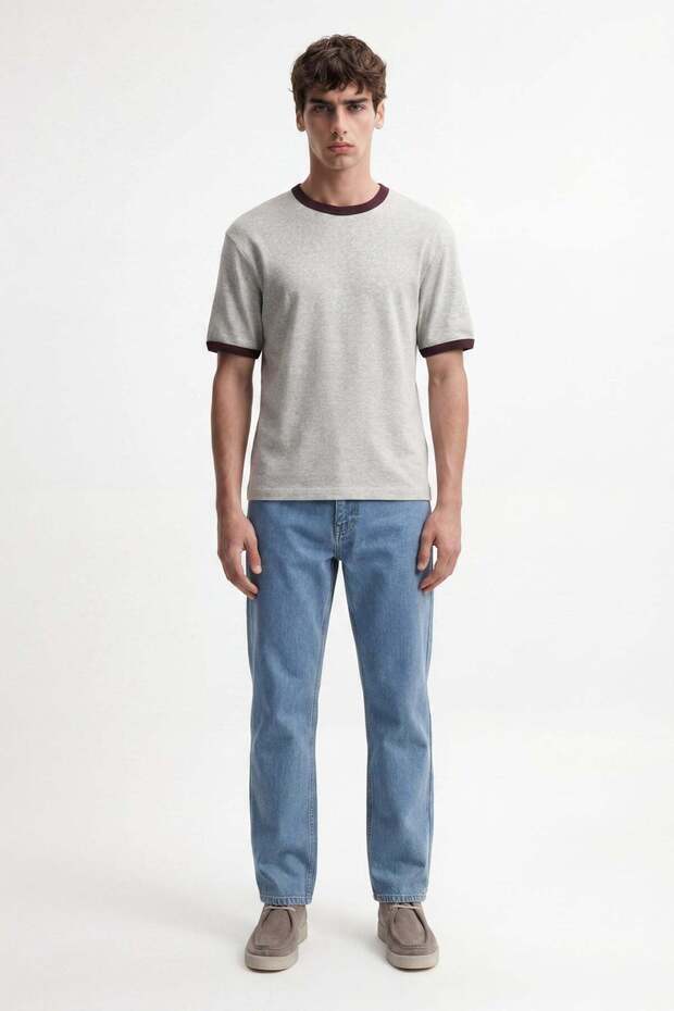 Gray Contrast Collar Men's T-Shirt