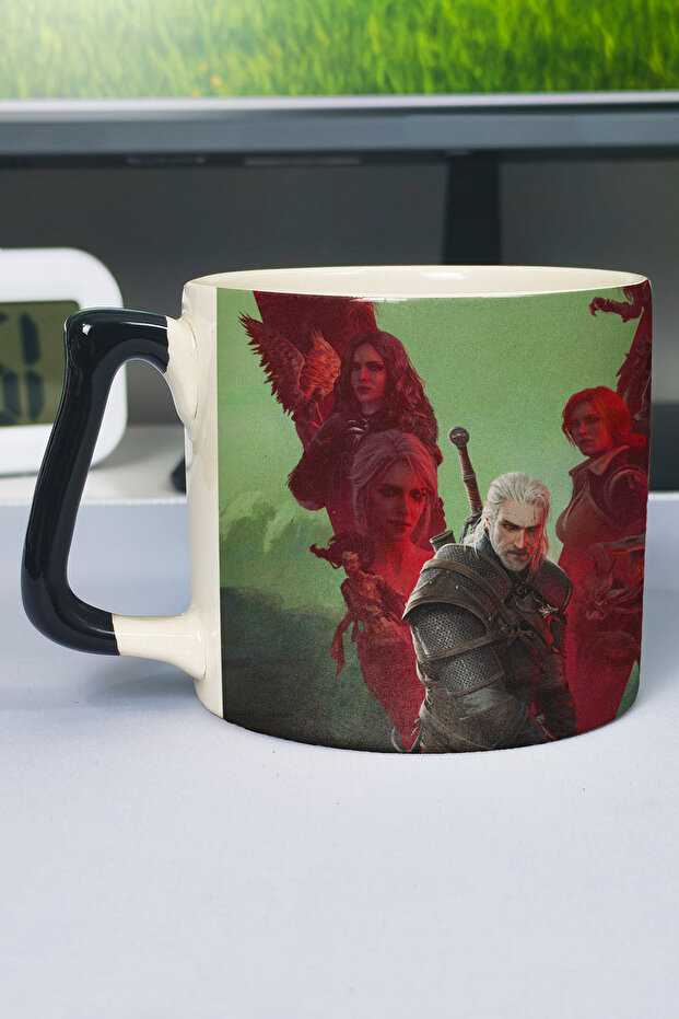 كوب سيراميك فاخر مطبوع عليه The Witcher 3 (قطعة واحدة) بمقبض أسود خاص V5D