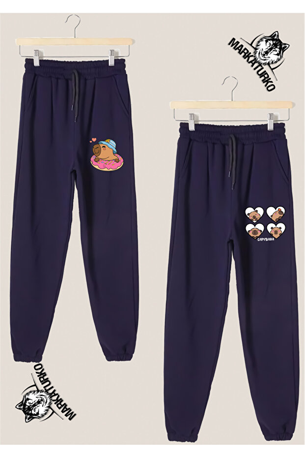 Capybara Special Design 2-Piece Navy Blue Seasonal Bottom Sweatpants