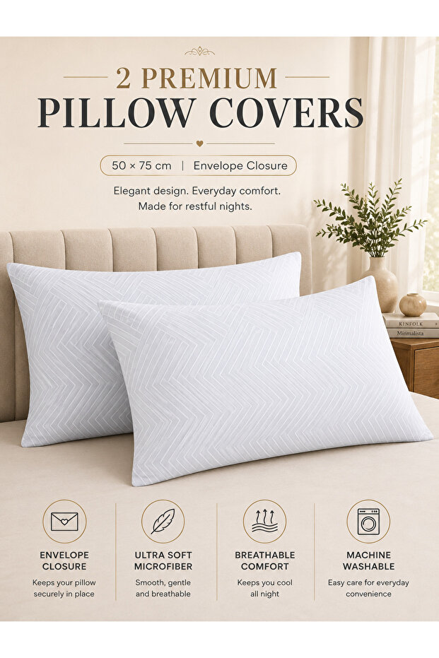 Set of 2 Microfiber Pillow Covers – Soft Breathable Pillow Cases with Envelope Closure