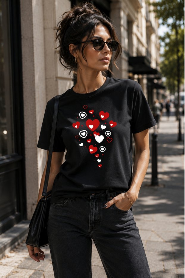 Women's Heart T-Shirt, Casual Everyday Wear Black Heart T-Shirt, Group T-Shirt, Unisex Black T-Shirt, Crew Neck T-Shirt