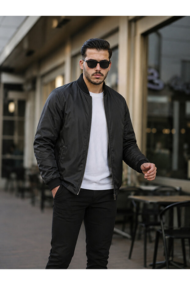 معطف رجالي موسمي ذو وجهين بتصميم بسيط وعادي باللون الأسود