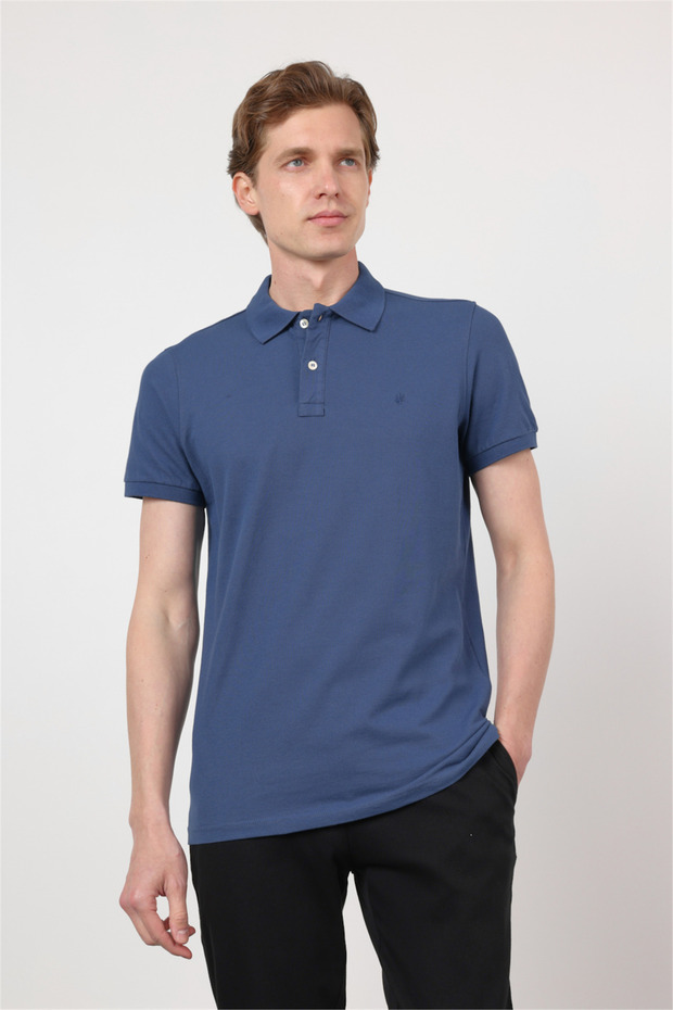 Polo Collar Short Sleeve Pocketless Slim Fit Cotton T-Shirt 1011260154