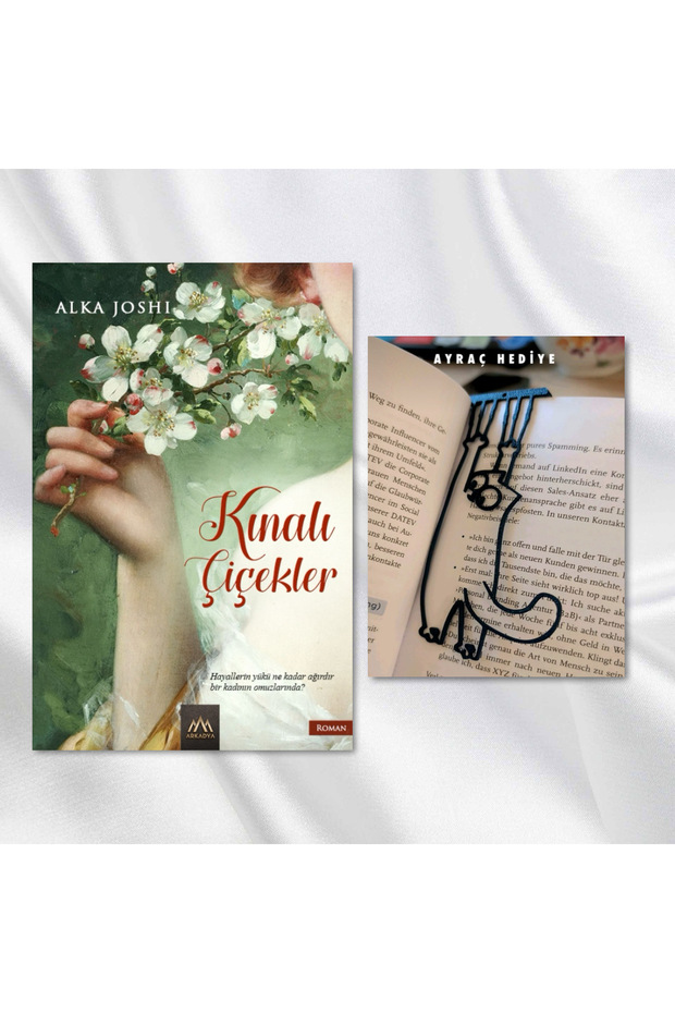 KINALI ÇİÇEKLER / SALLANAN KEDİ FİGÜRLÜ KİTAP AYRACI HEDİYE