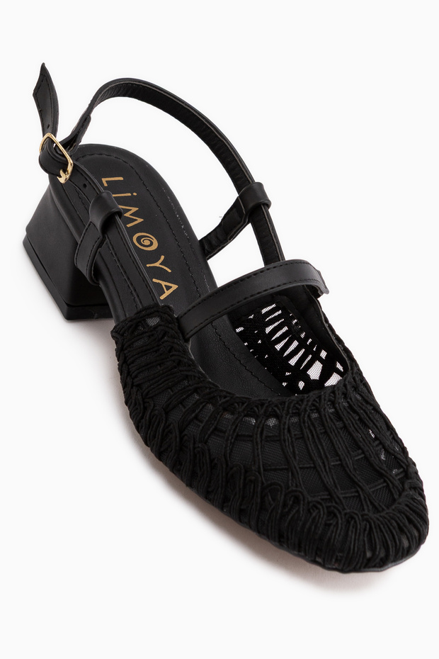 Rossi Black Knitted Detailed Women's Heeled Sandals