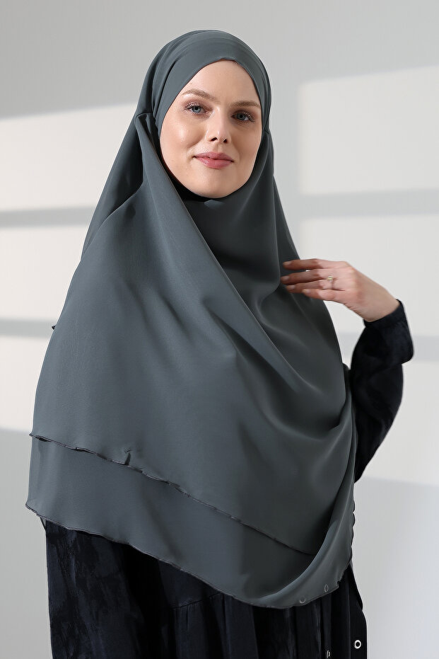 Hijab Chiffon Veil Three-Layer Short Souffle Khimar, Practical Hijab Shawl Triangle Cut - Mint Green