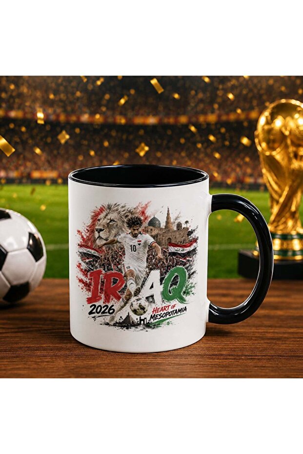 كأس أسود بتصميم كأس العالم 2026 بتصميم مشجعي العراق