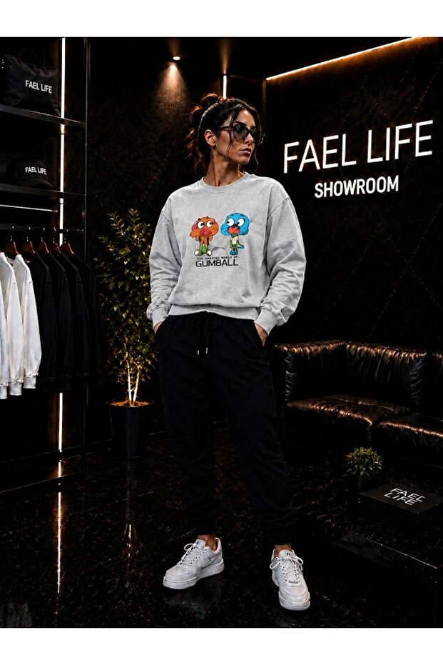 Unisex Wide Cut Zero Neck and Sweatpants Gumball Printed Set