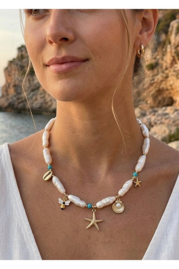 5 Charm Pearl Women's Figured Necklace