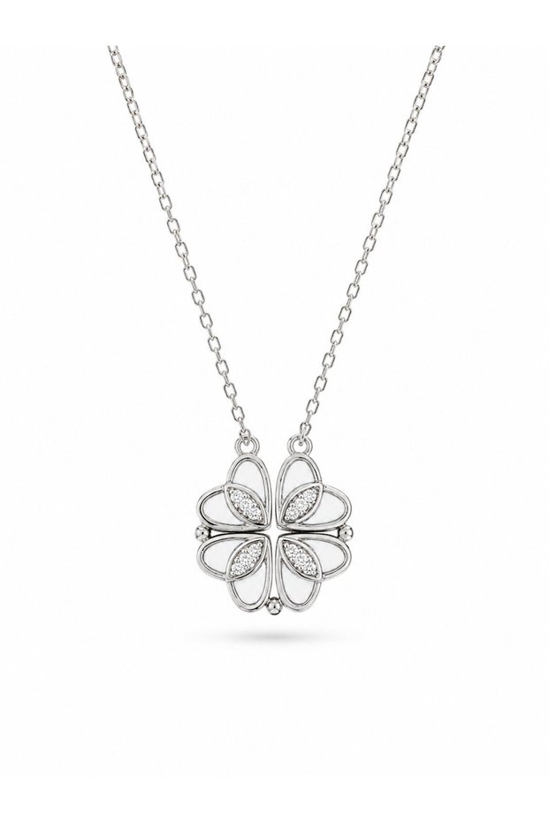 316L Steel Chain Silver Color Openable Clover Model Women's Necklace | Four-Leaf Clover Figured Lucky Necklace