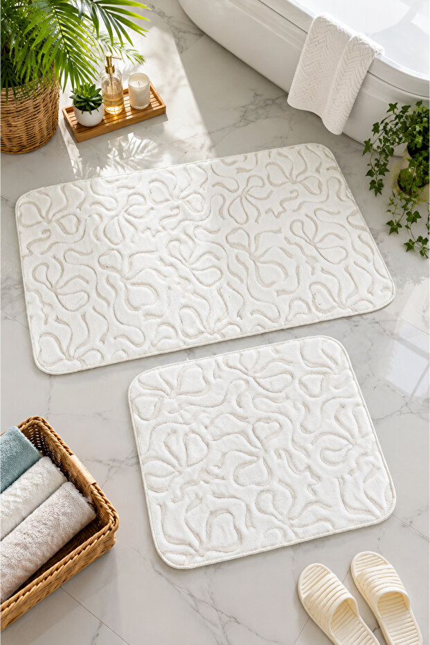 Plush Soft Texture Non-Slip Base 2-Piece Bath Mat Set – 60X100 & 50X60 cm - Fiyonk
