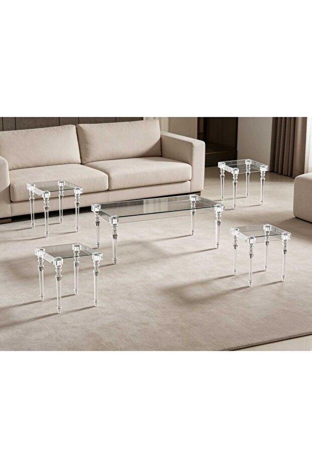 طقم طاولات اكرلك مستطيل مع سطح زجاج - 1