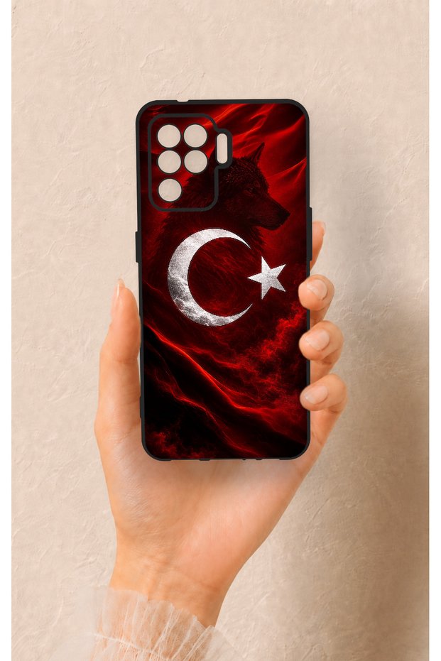 Oppo Reno 5 Lite Compatible Wolf Turkish Flag Patterned Silicone Case