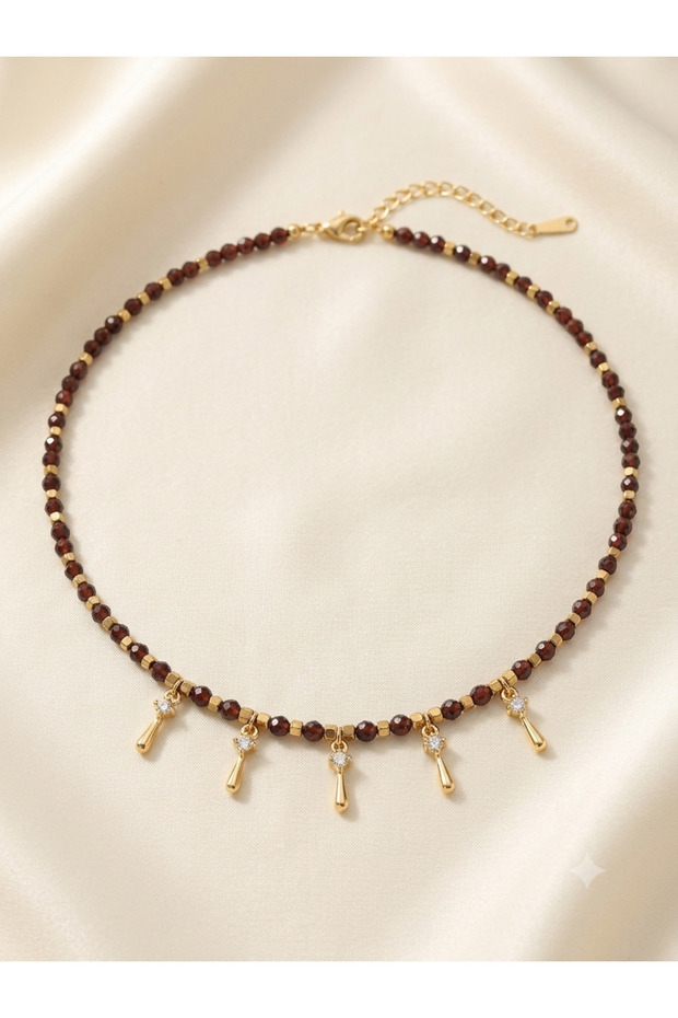 Lal (Garnet) Natural Stone Necklace with Stainless Steel Detail