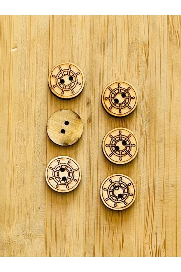 Burnt Drawing Patterned Natural Wood Button 15 Mm. 6-Pack.