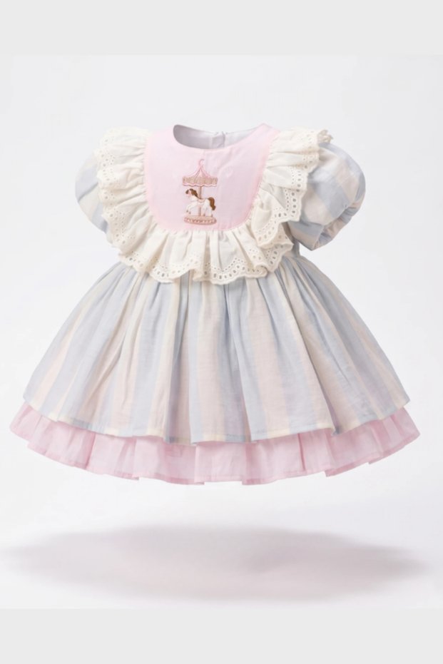 Baby girl short sleeve dress with lace detail