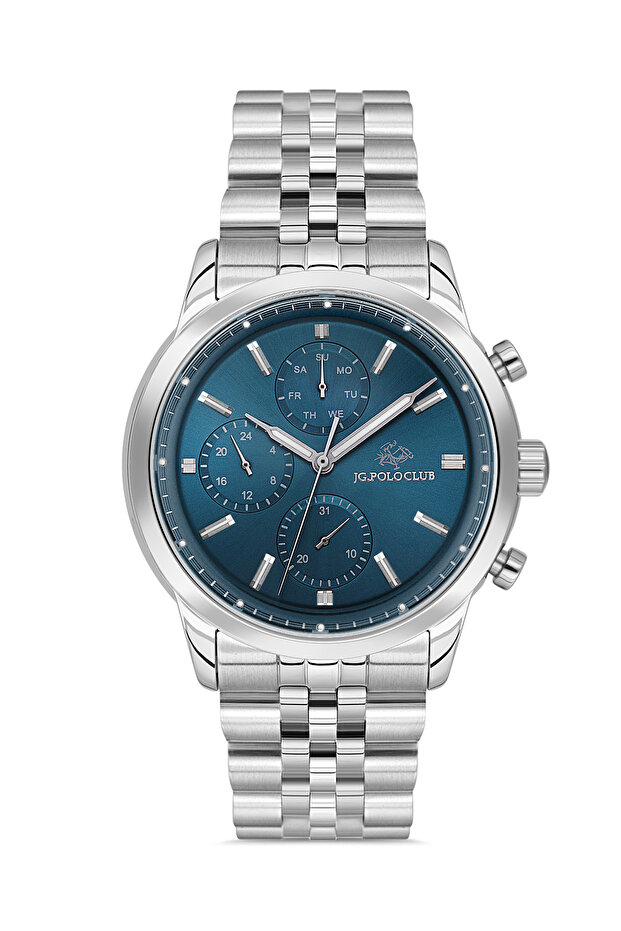 Men's Silver Metal Cord Blue Dial Functional Wrist Watch 2 Years Warranty