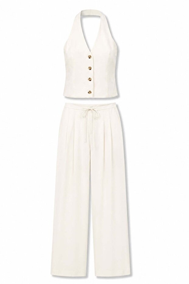 Natural Linen Blend Vest and Trousers Set