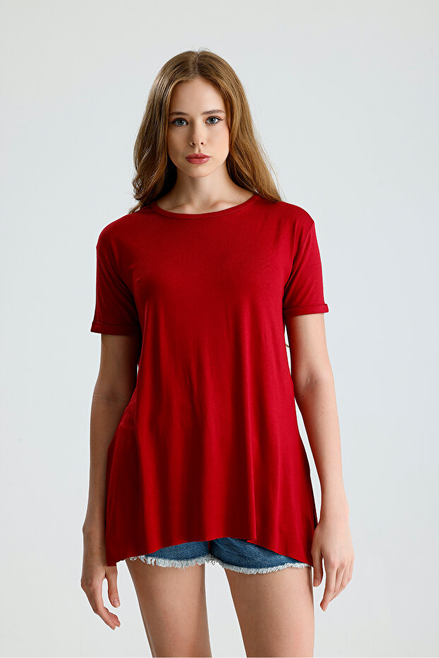 Slit Sleeve Folded Casual T-Shirt