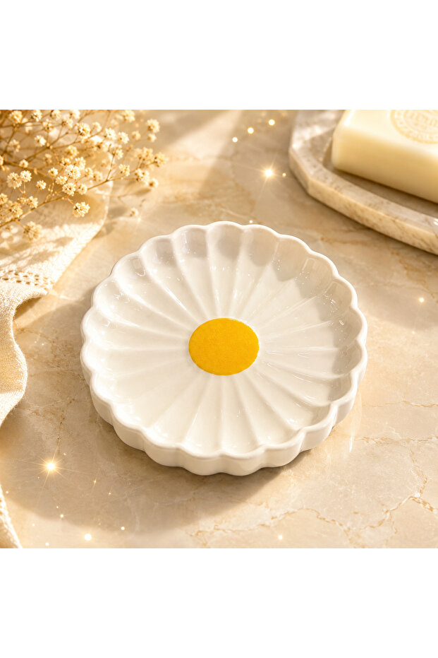 Daisy Patterned Porcelain Solid Soap Dish 12 cm - 2