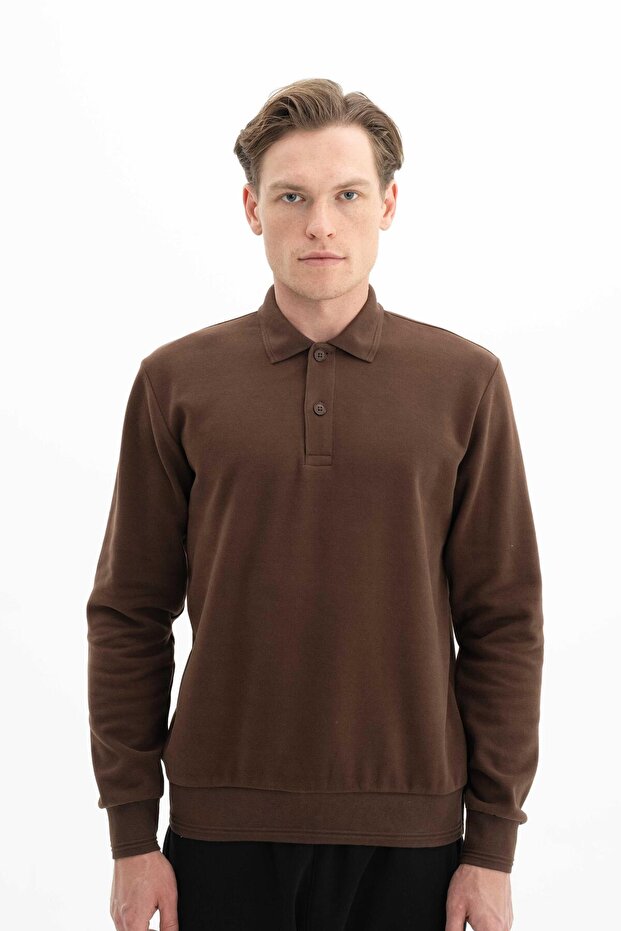 Ar-Ma Men's Polo Collar Sweatshirt Basic Without Print Without Pockets Regular Fit Carbon Brushed Thessaloniki K265646999