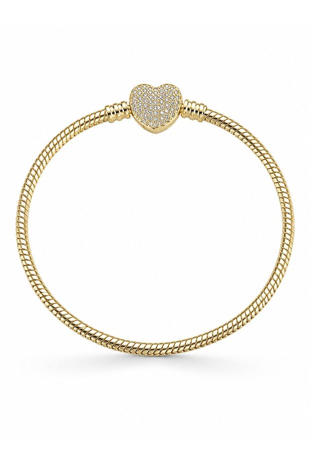 Brass Charm Zircon Stone Heart Model Gold Color Women's Bracelet