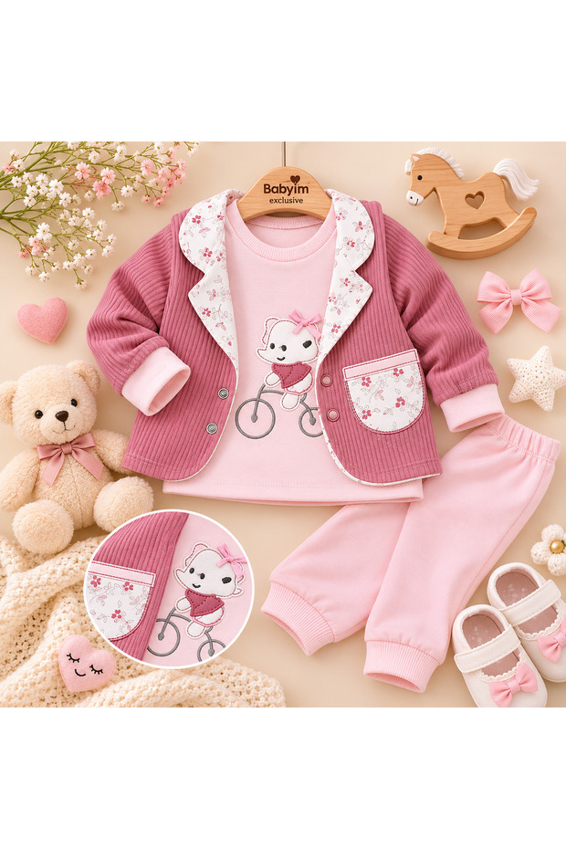 Ley Bebe 3-Piece Set with Elephants and Flowers