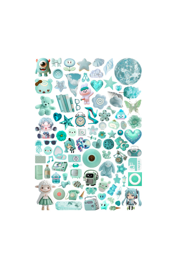 92 Pcs Downtown Grunge Turquoise Themed Planner Sticker Set - Sticker Set Scrapbook Bullet Journal