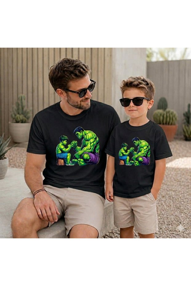 Father Child Oversize T-Shirt Green Man Printed (Sold Individually)