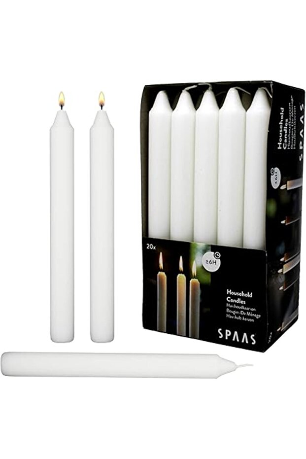 White Dinner Taper Candles 7 inch Tall Dripless Smokeless unscented