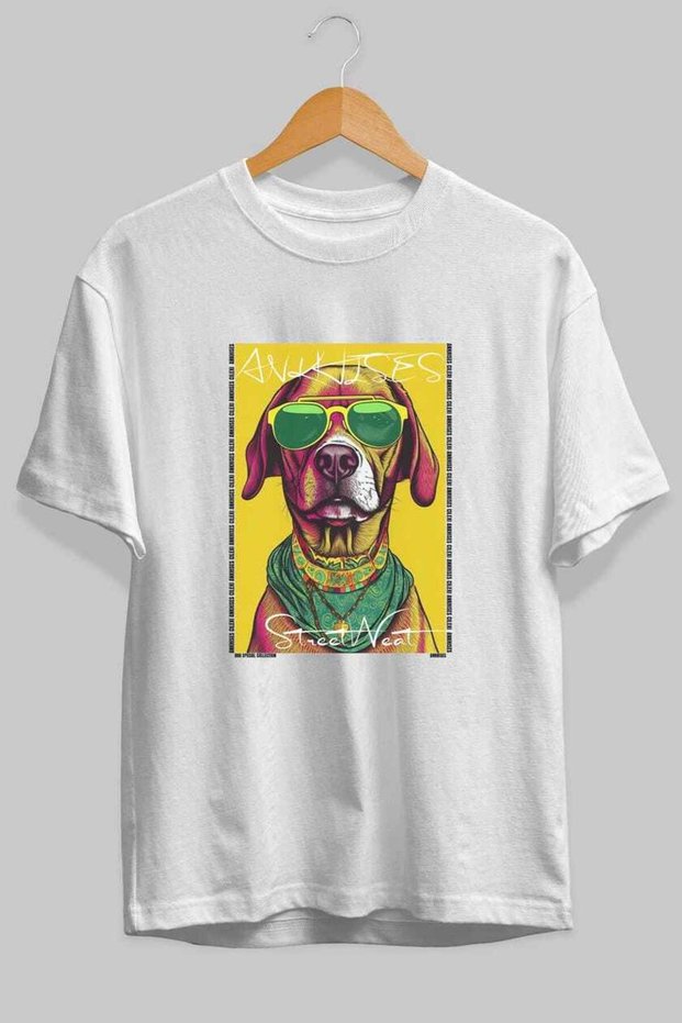 For Dog Lovers 21 Front Dog Print White Oversize T-Shirt 100% Cotton Unisex Dog Lover Premium Design