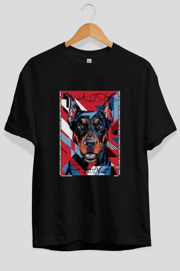 For Dog Lovers 53 Front Dog Printed Black Oversize T-Shirt 100% Cotton Unisex Dog Lover Premium Design