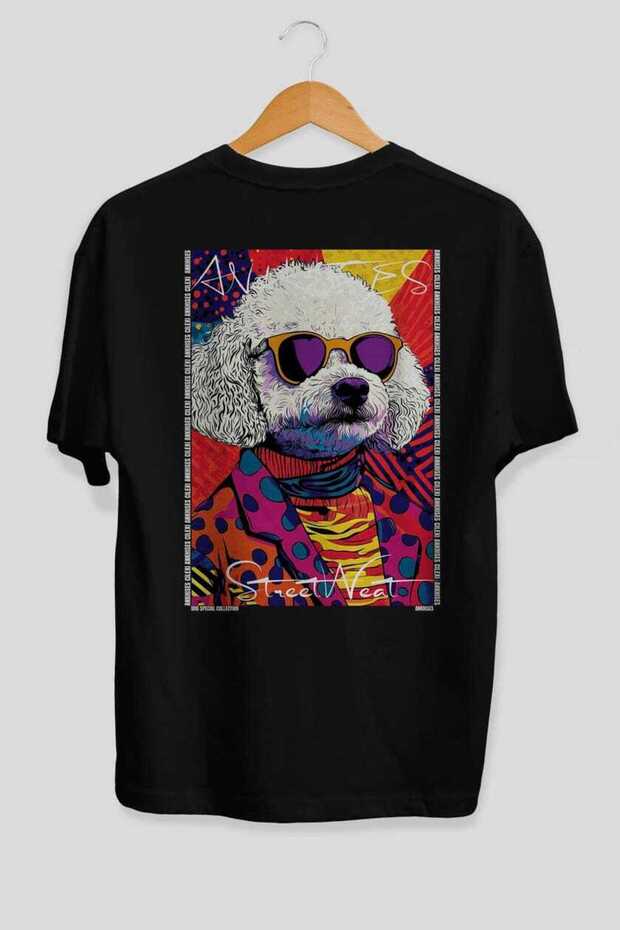 For Dog Lovers 39 Black Oversize T-Shirt with Dog Print on the Back 100% Cotton Unisex Dog Lover Premium Design
