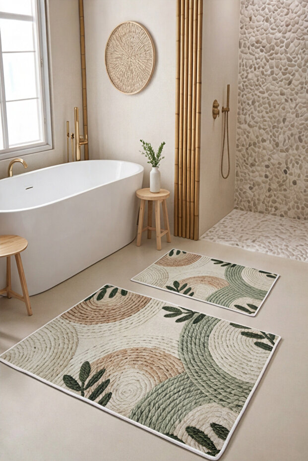Digital Printed Non-Slip Washable Double Bath Mat Bathroom Rug 40X60 + 60X100Cm