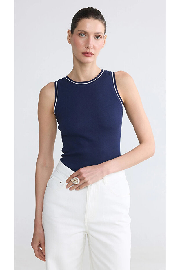 Navy Blue Crew Neck Women's Tank Top