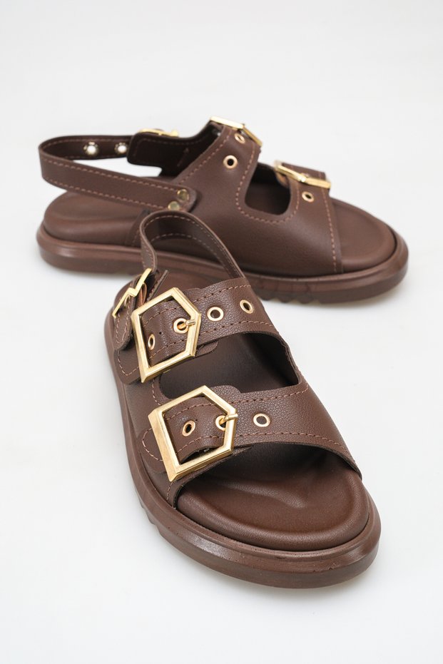 Nadia Brown Women's Daily Buckle Detailed Double-Strapped Elastic Stylish Comfortable Casual Orthopedic Sandals