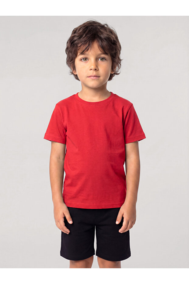 Boy's Red Basic Short Sleeve Shorts Pajama Set