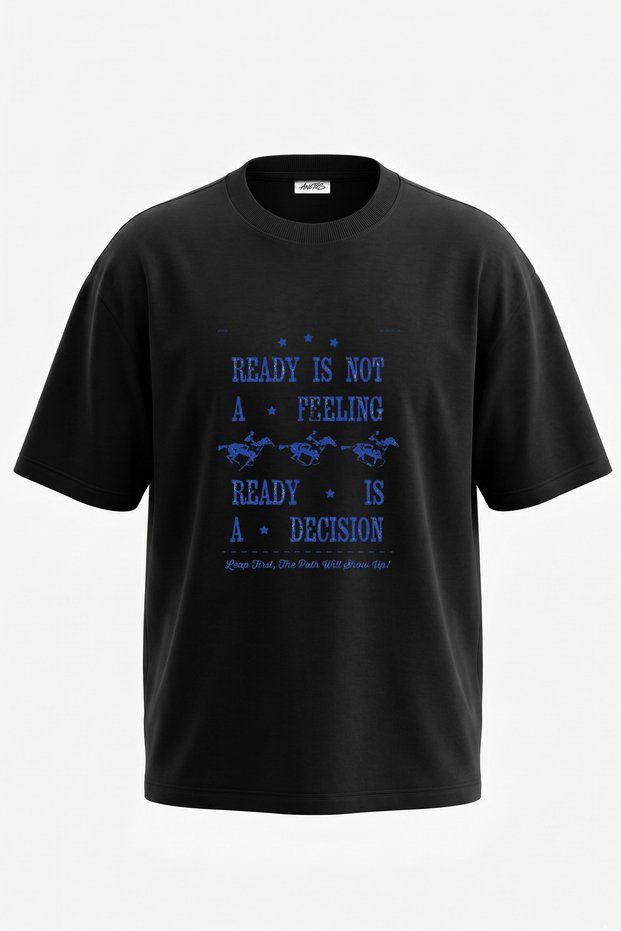 Horse Racing Design Back Printed Cotton Black Oversize T-Shirt